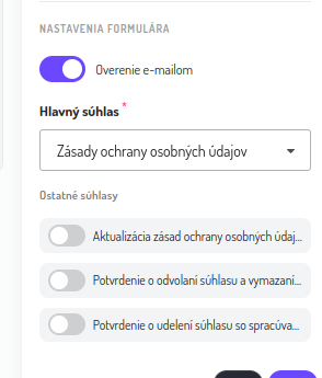 Nastavenia formulára — e-mail a hlavný súhlas